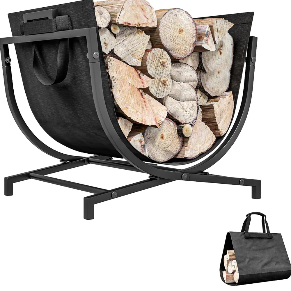 Log holder and carrier fireplace